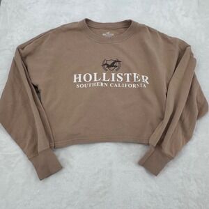 Hollister Cropped Sweatshirt Tan Brown Crewneck Long Sleeve Women's Medium